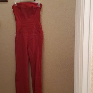 Red Strapless Wide Leg Jumpsuit Size L Going Out